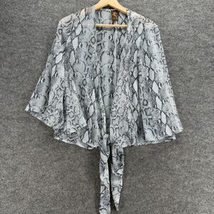Jackeez & Nicolz Top Women M Medium Gray Animal Print Tie Up Open Front V-Neck